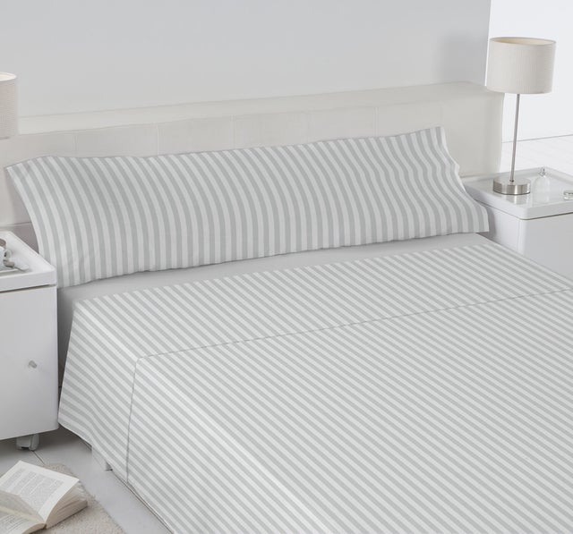 Juego de sábanas algodón Rayas verde para cama de 105 cm 1 bajera, 1 encimera y 1 funda de almohada
