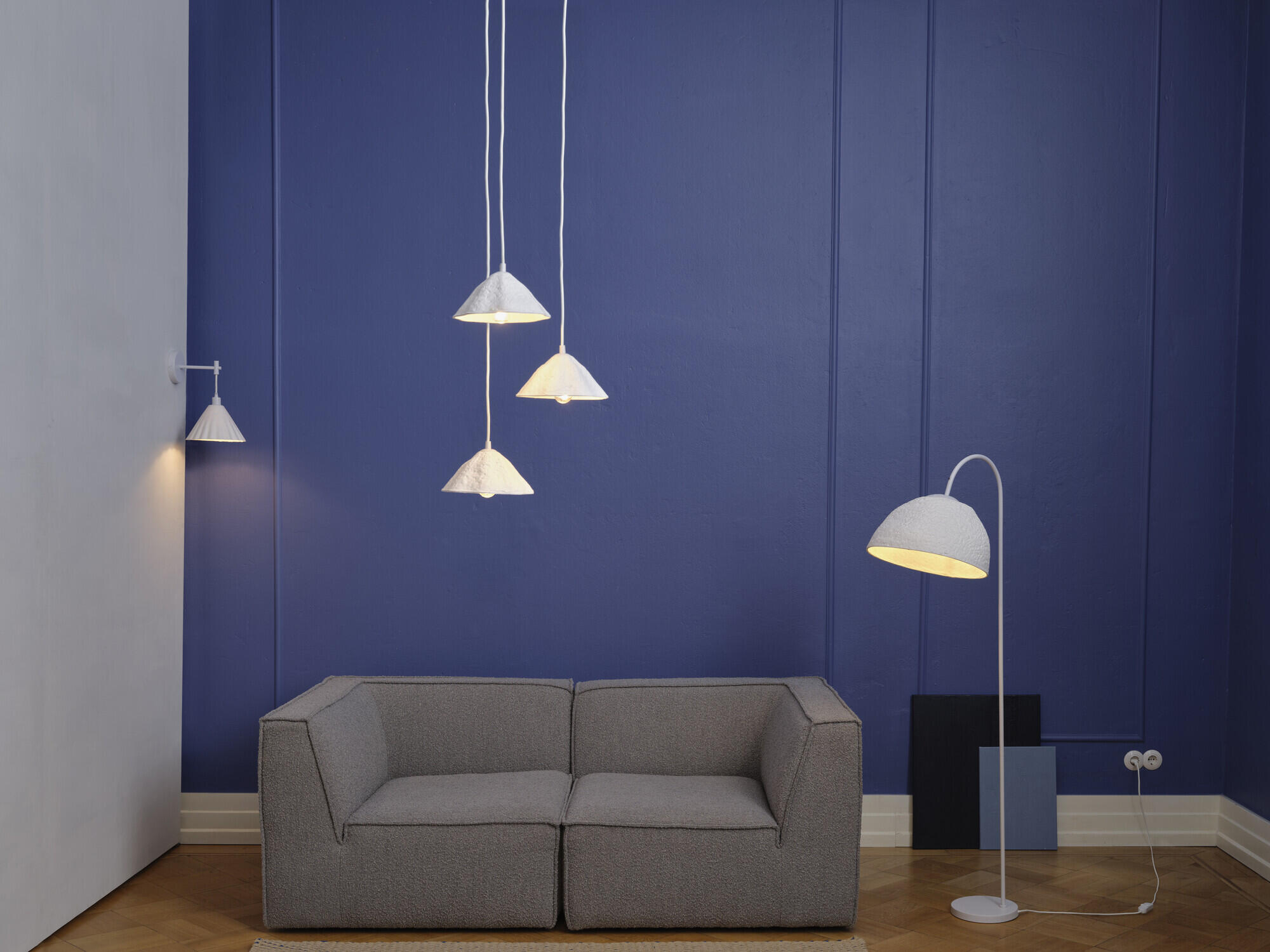 Lámpara de techo colgante de papel blanca 3 luces e14 lotus ø43.7 cm