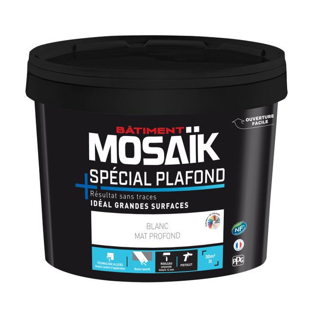 Peinture intérieure spéciale plafond blanc mat 3 L - MOSAIK HPO