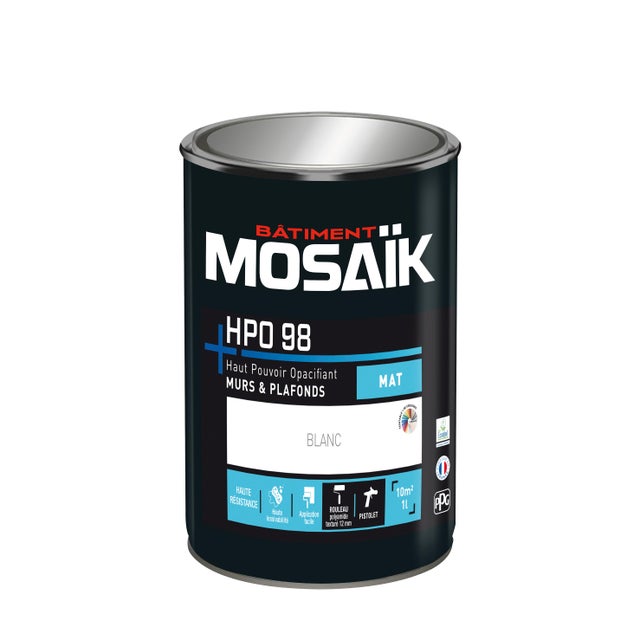 Peinture intérieure mur et plafond blanc mat 1 L - MOSAIK HPO