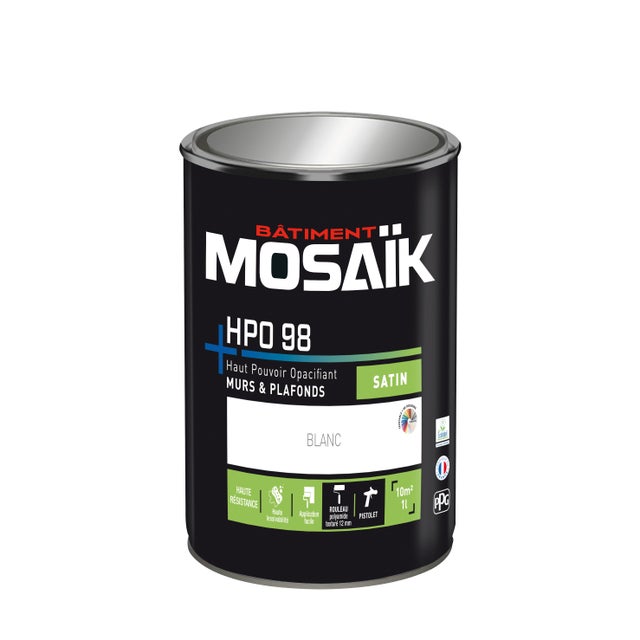 Peinture intérieure mur et plafond blanc satin 1 L - MOSAIK HPO
