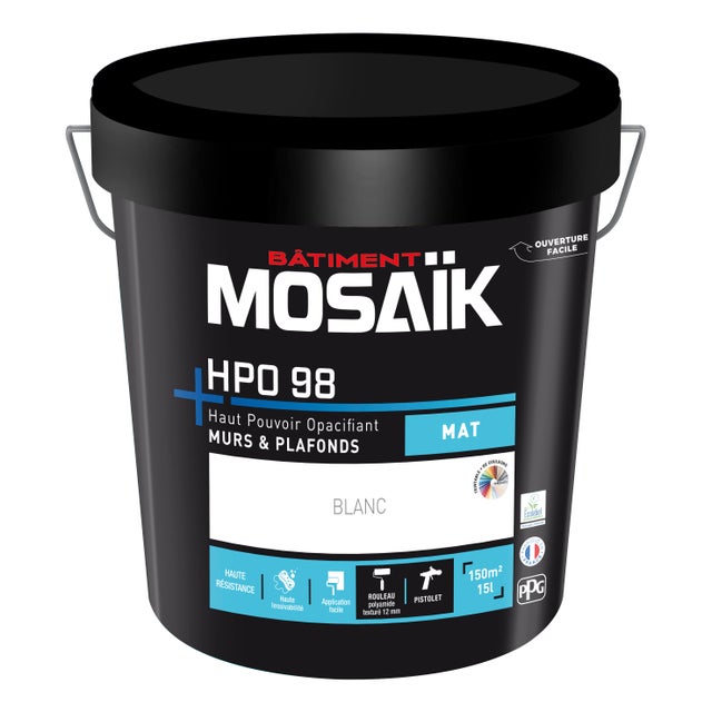 Peinture intérieure mur et plafond blanc mat 15 L - MOSAIK HPO