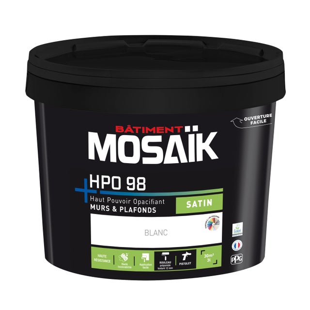Peinture intérieure mur et plafond blanc satin 3 L - MOSAIK HPO