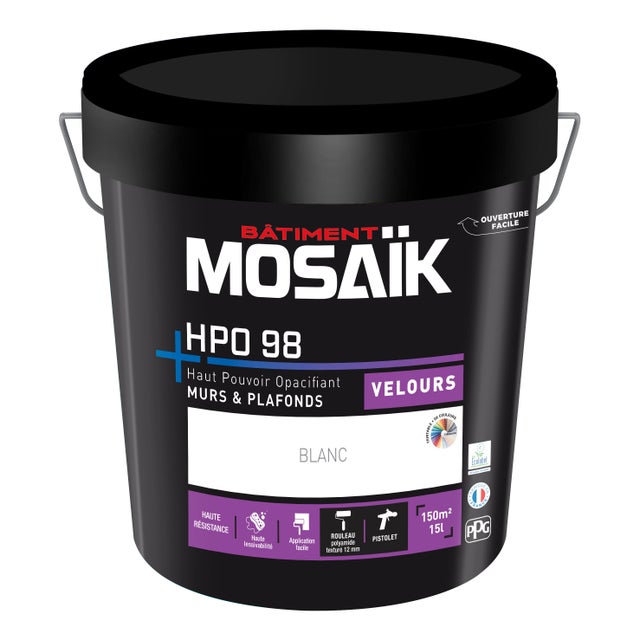 Peinture intérieure mur et plafond blanc velours 15 L - MOSAIK HPO