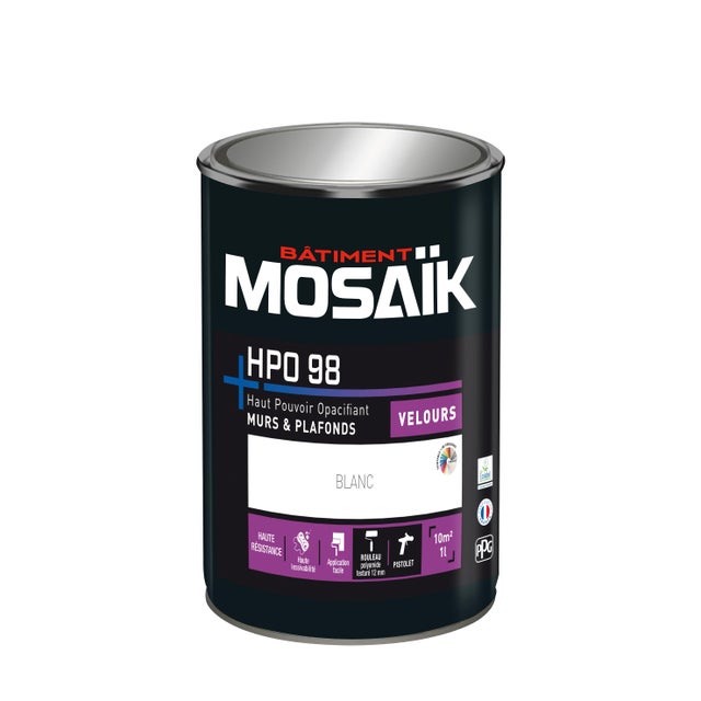 Peinture intérieure mur et plafond blanc velours 1 L - MOSAIK HPO