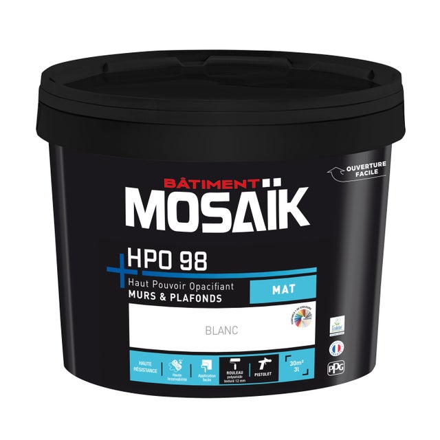 Peinture intérieure mur et plafond blanc mat 3 L - MOSAIK HPO
