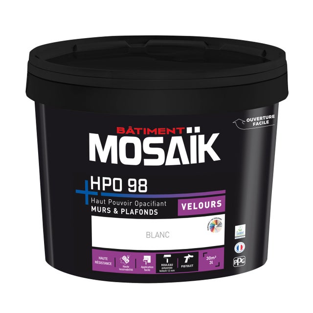 Peinture intérieure mur et plafond blanc velours 3 L - MOSAIK HPO