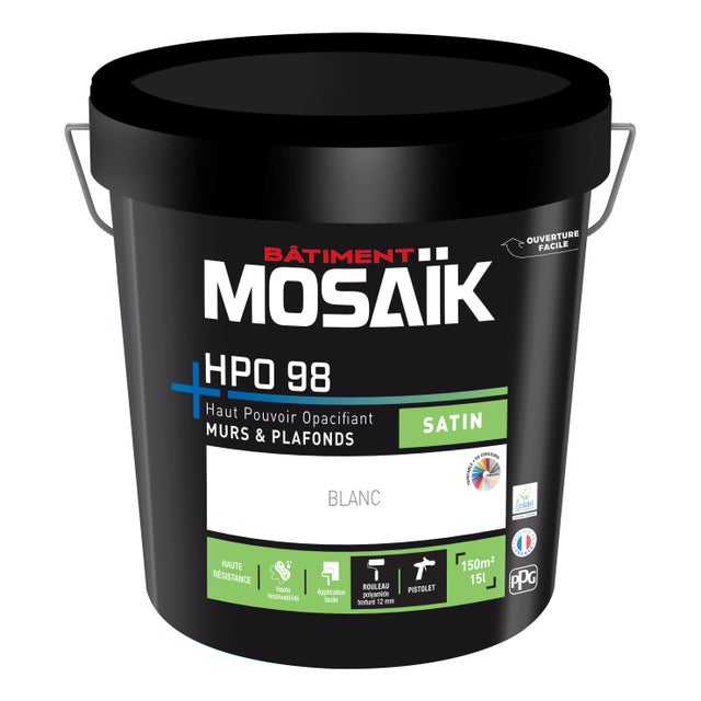 Peinture intérieure mur et plafond blanc satin 15 L - MOSAIK HPO