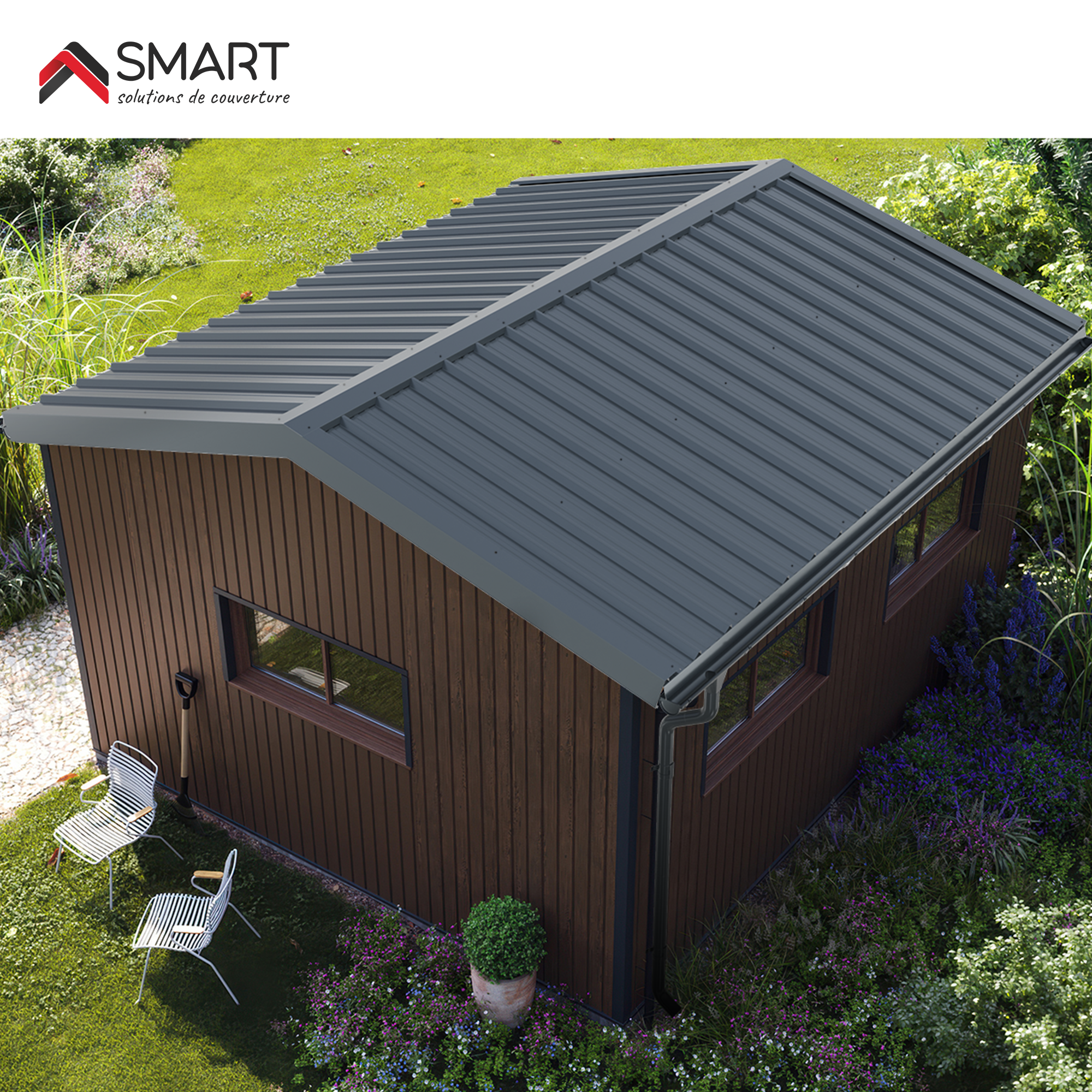 Plaque de couverture, nervuré , gris, l.105 x L.300 cm, H.45 mm, Ep.0.63 mm - 6