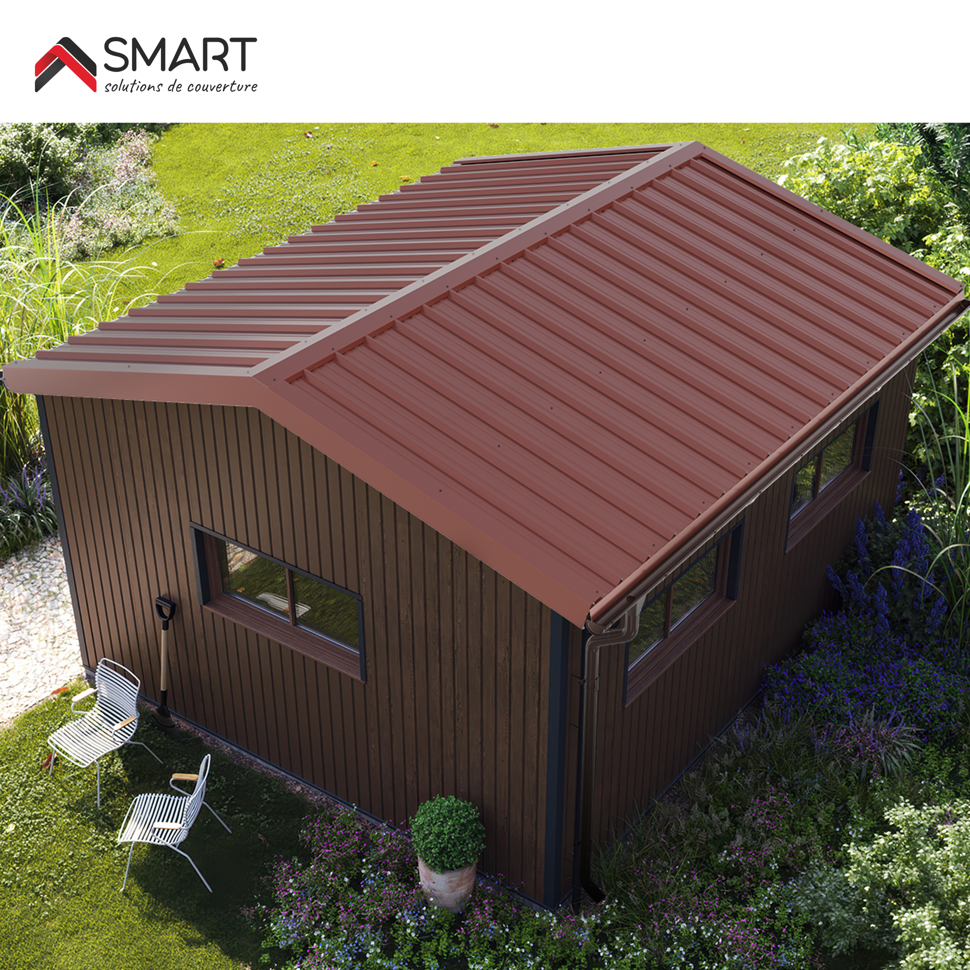 Plaque de couverture, nervuré rouge, l.105 x L.300 cm, H.45 mm, Ep.0.63 mm - 6