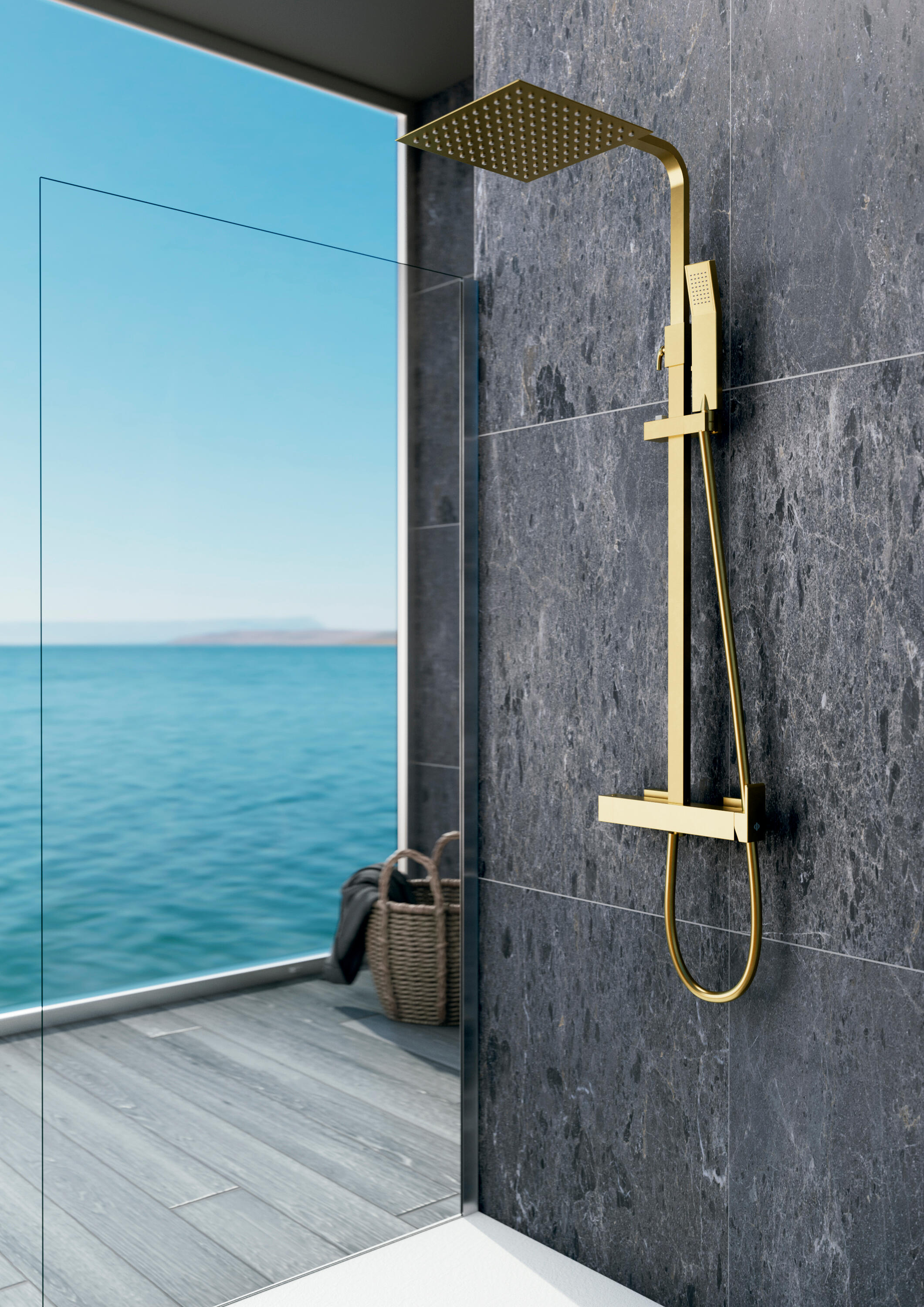 Columna de ducha monomando GME Slim amarillo/dorado cepillado, pvd - 2