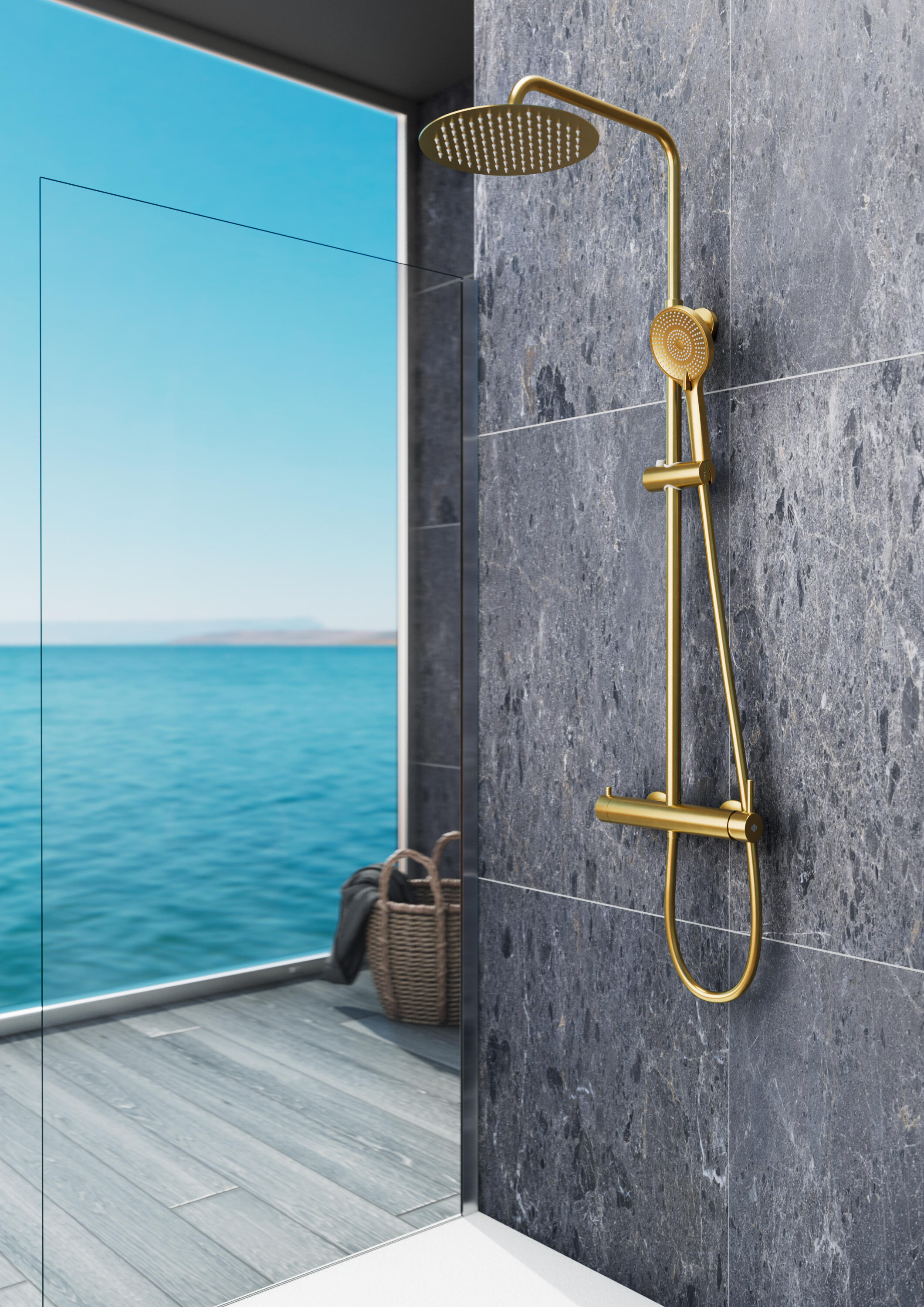 Columna de ducha monomando GME Slim amarillo/dorado cepillado, pvd - 2