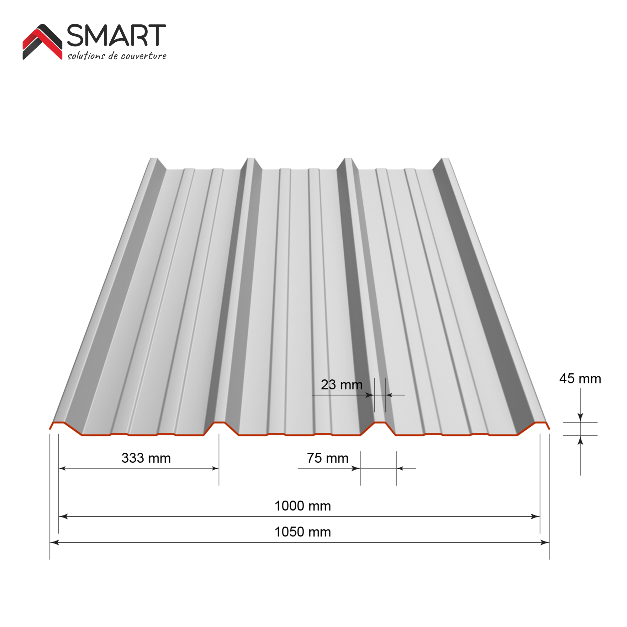 Plaque de couverture, nervuré rouge, l.105 x L.300 cm, H.45 mm, Ep.0.63 mm - 4