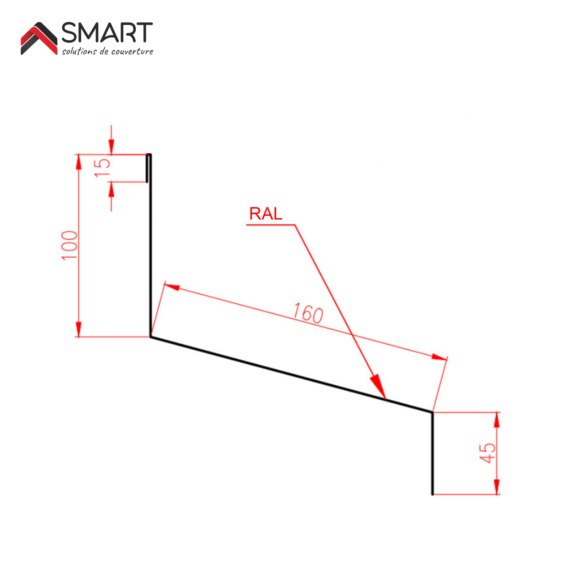 Faitière contre mur gris H45 L 2.1m Ep. 63/100 - 3