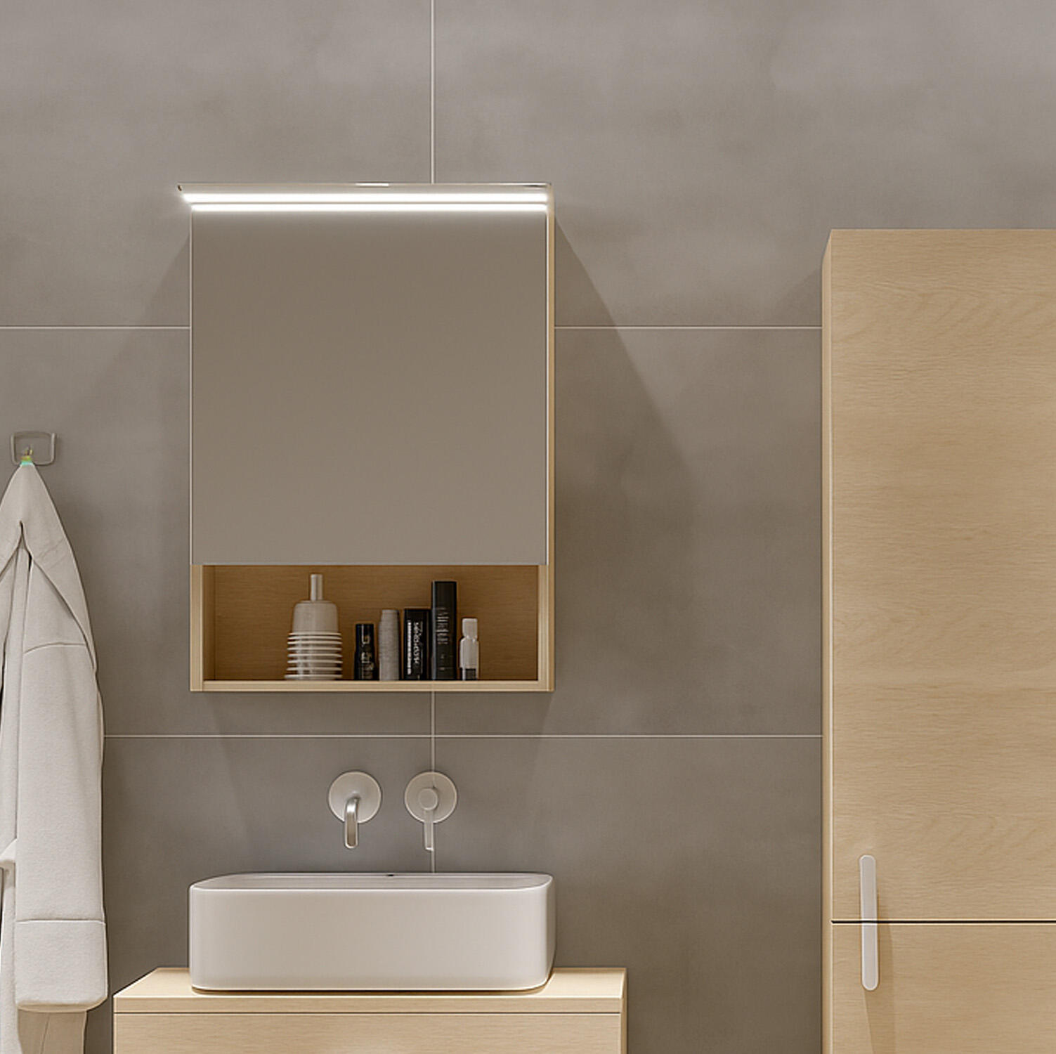 Pensile bagno Easy rovere in legno SENSEA, 1 anta apertura da sinistra P 16.3 x L 50 x H 70 cm - 4