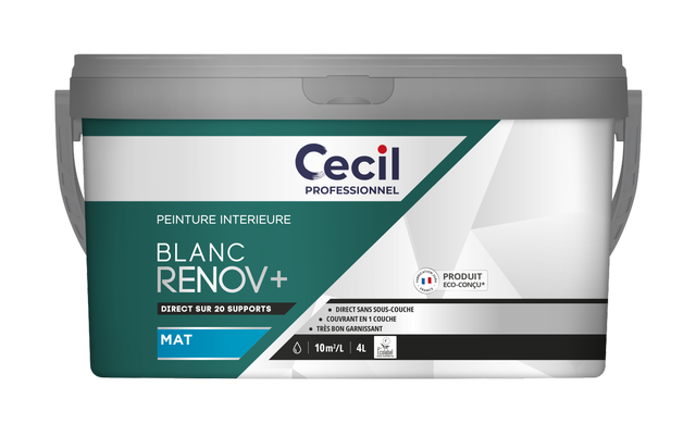 Peinture intérieure mur et plafond blanc mat Eco-conçu 4 L - CECIL PRO RENOV+
