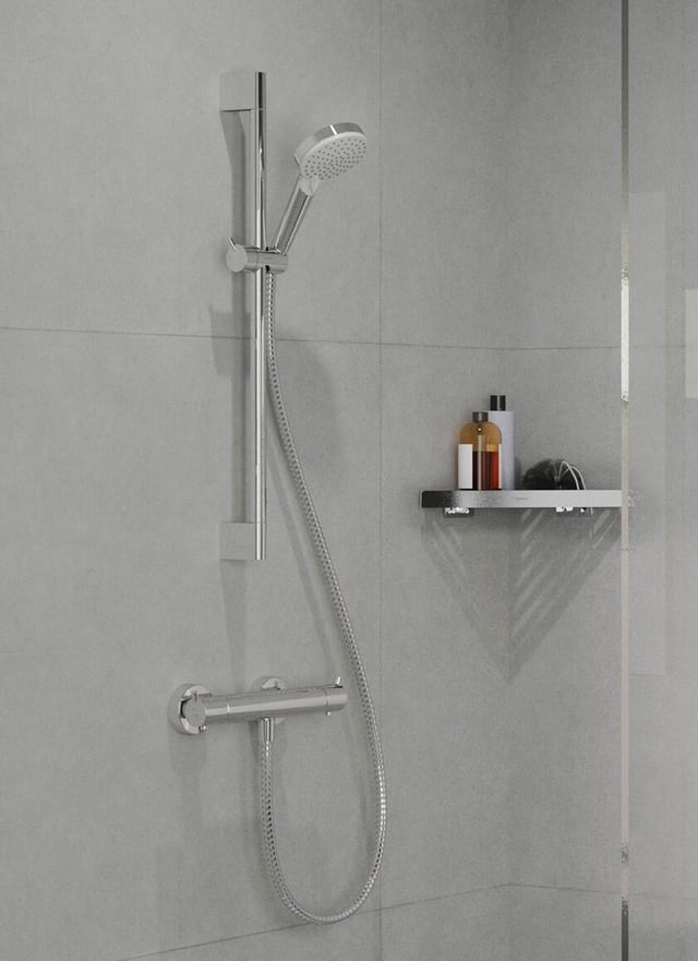 Ensemble de douche avec mitigeur thermostatique chrome, Vernis Eco, HANSGROHE