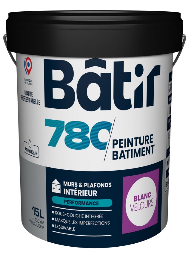 Peinture intérieure mur et plafond blanc velours 15 L - BATIR 780