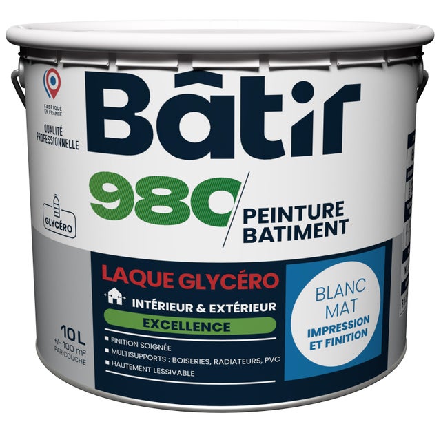 Peinture intérieure mur et plafond blanc mat glycéro 10 L - BATIR 980