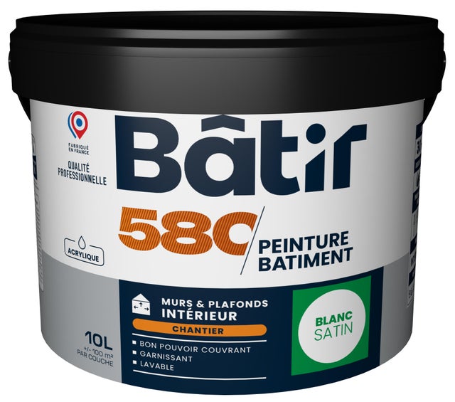 Peinture intérieure mur et plafond blanc satin 10 L - BATIR 580