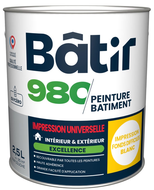 Sous-couche fonds difficiles blanc glycéro 2,5 L - BATIR 980