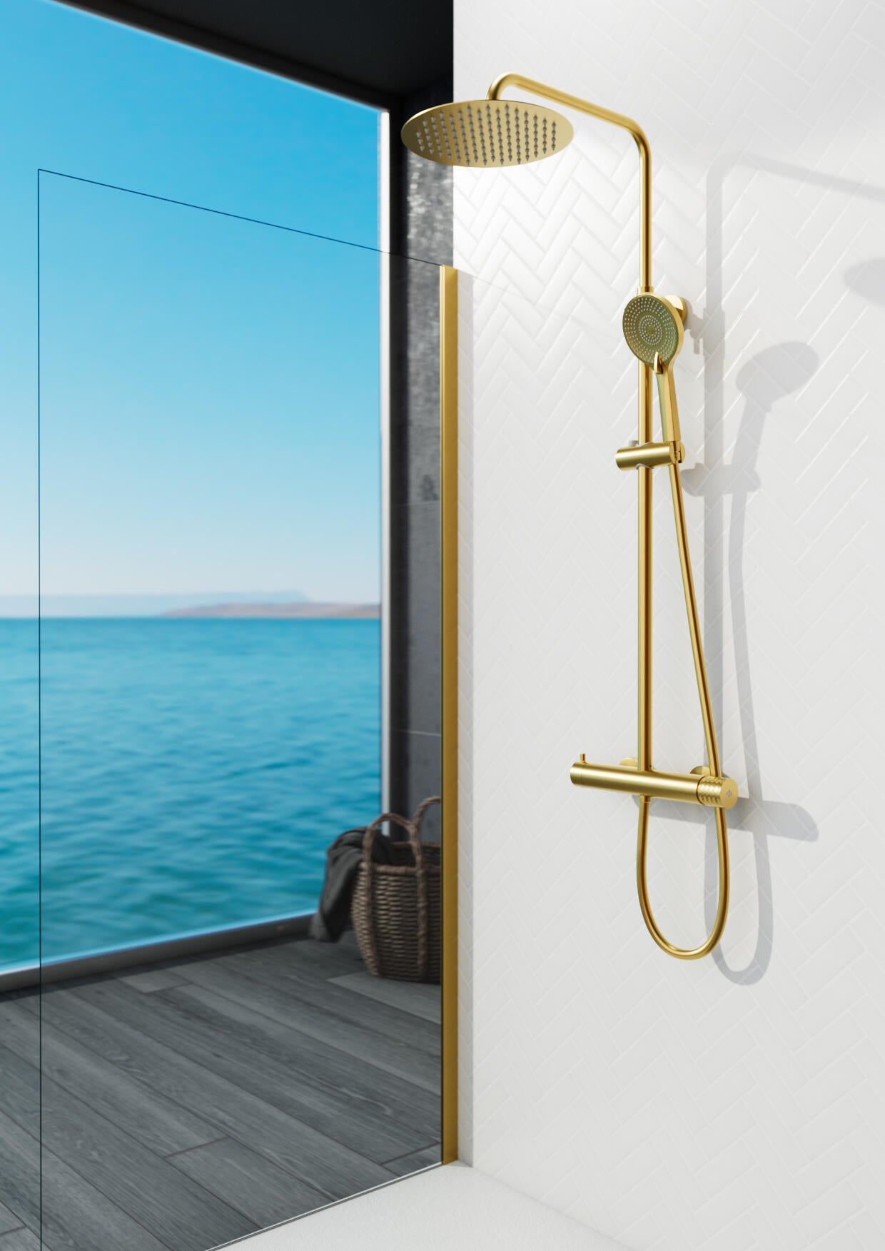 Columna de ducha monomando GME Diamond amarillo/dorado cepillado