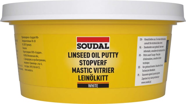 Mastic de vitrier blanc SOUDAL, pot de 500g
