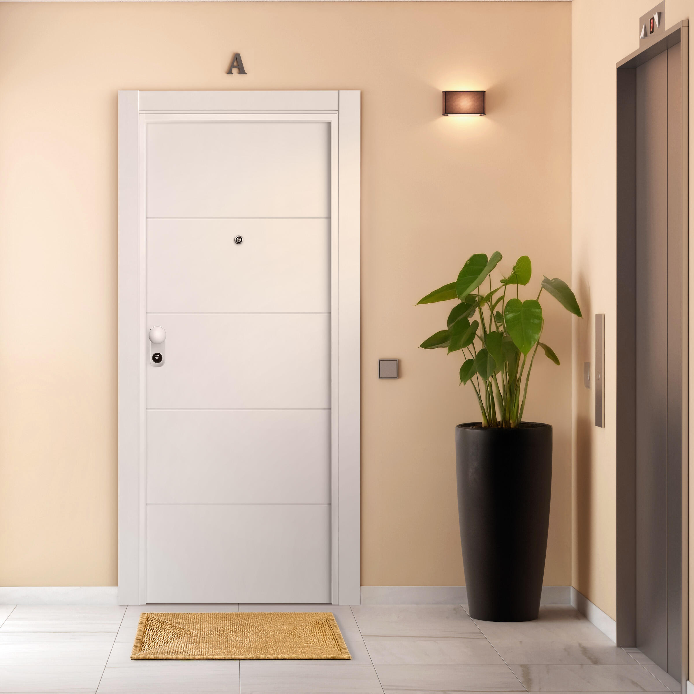 Porta de entrada de segurança branca lisa/branca riscas de 80x200cm direita - 2