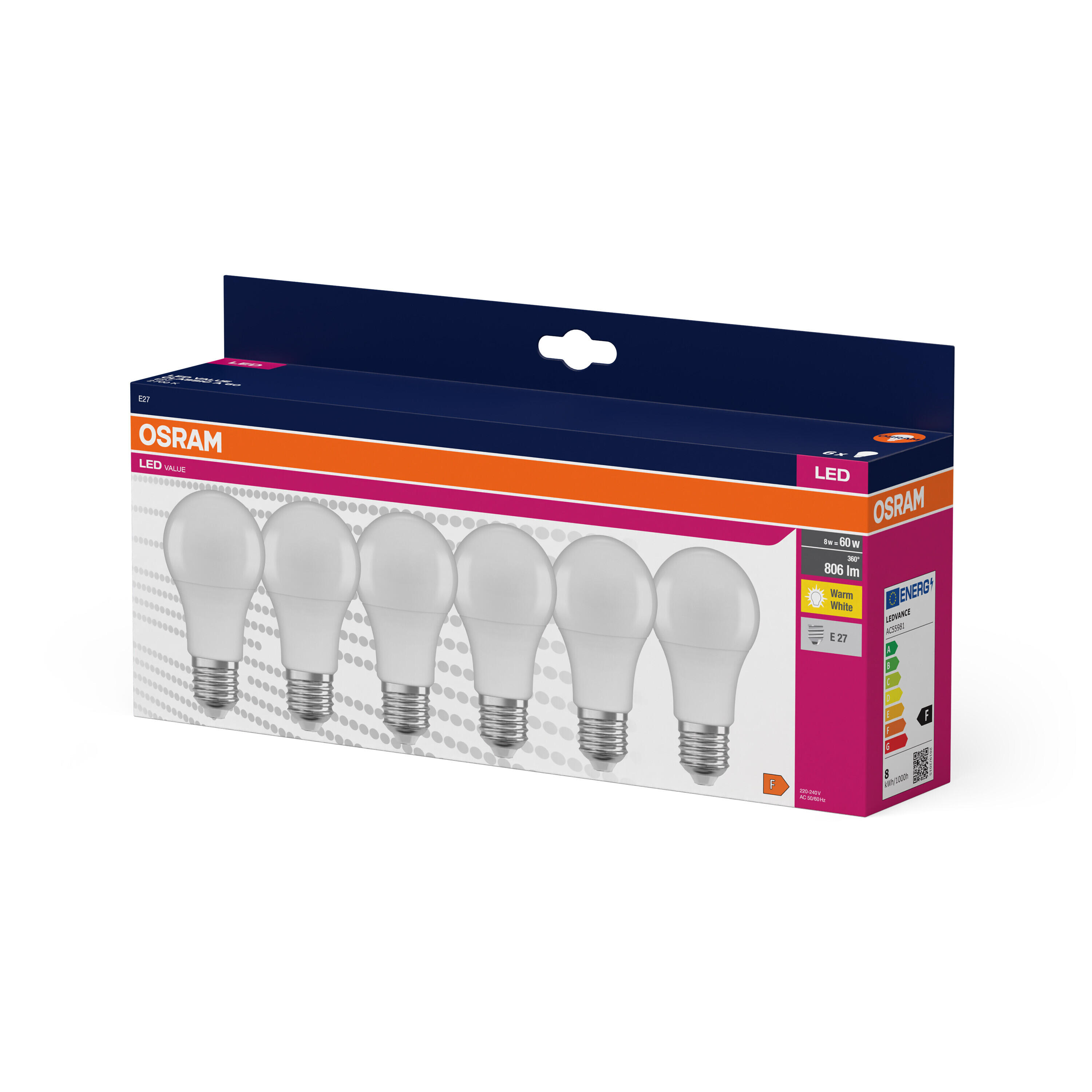 Lot de 6 ampoules standard, E27, 806 lm, blanc chaud, OSRAM - 4