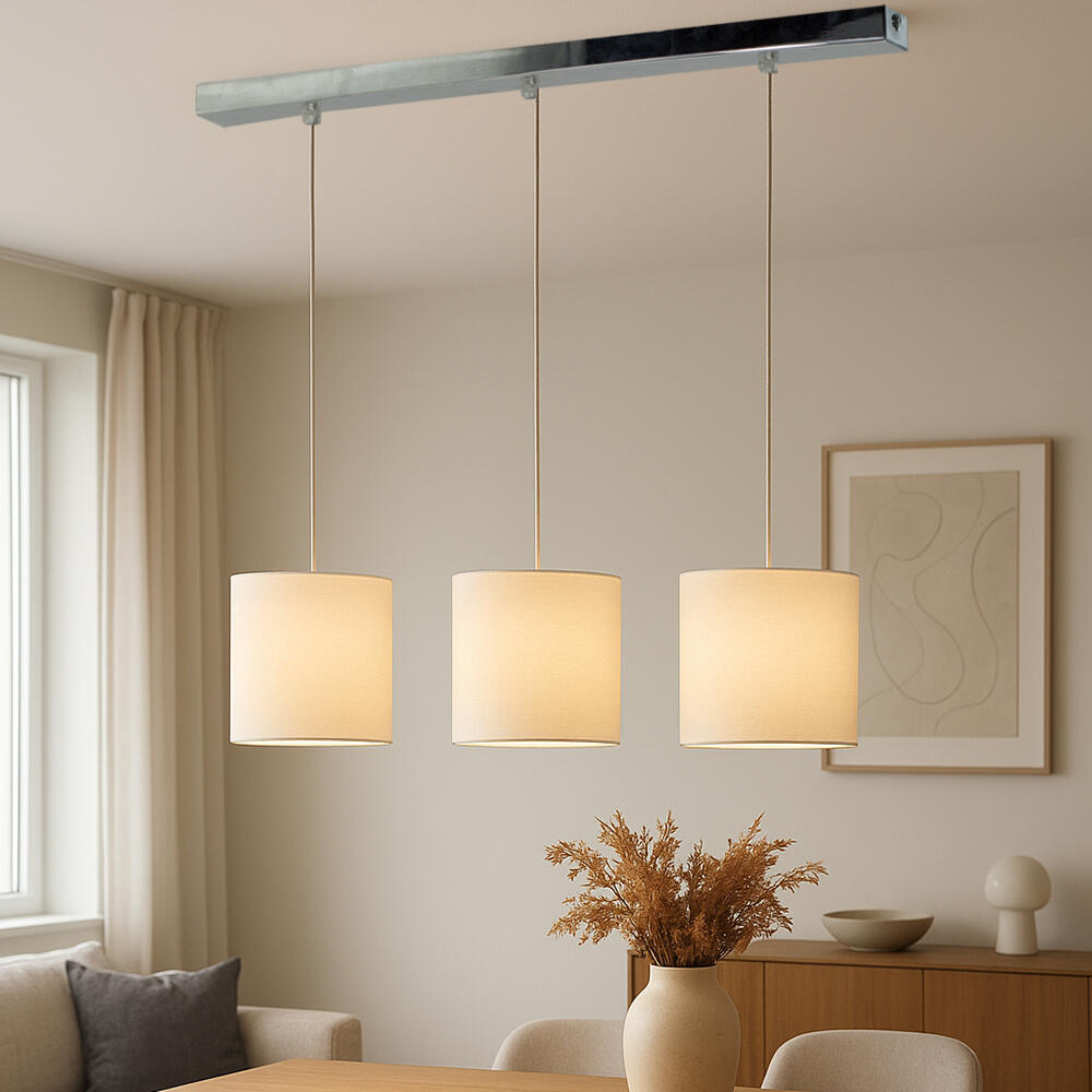 Lámpara de techo colgante algodón gris 3 luces E27 Surrey altura regulable 60 cm - 9