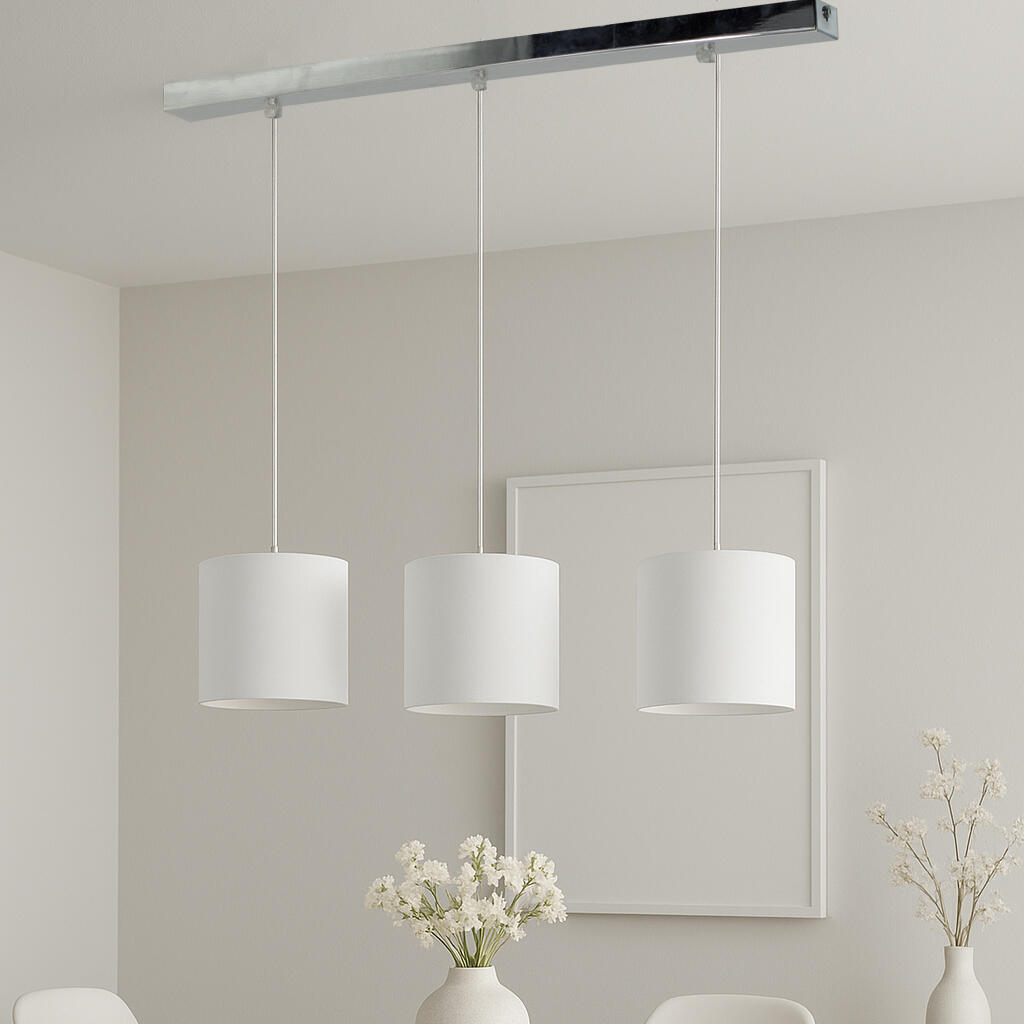 Lámpara de techo colgante algodón gris 3 luces E27 Surrey altura regulable 60 cm - 2