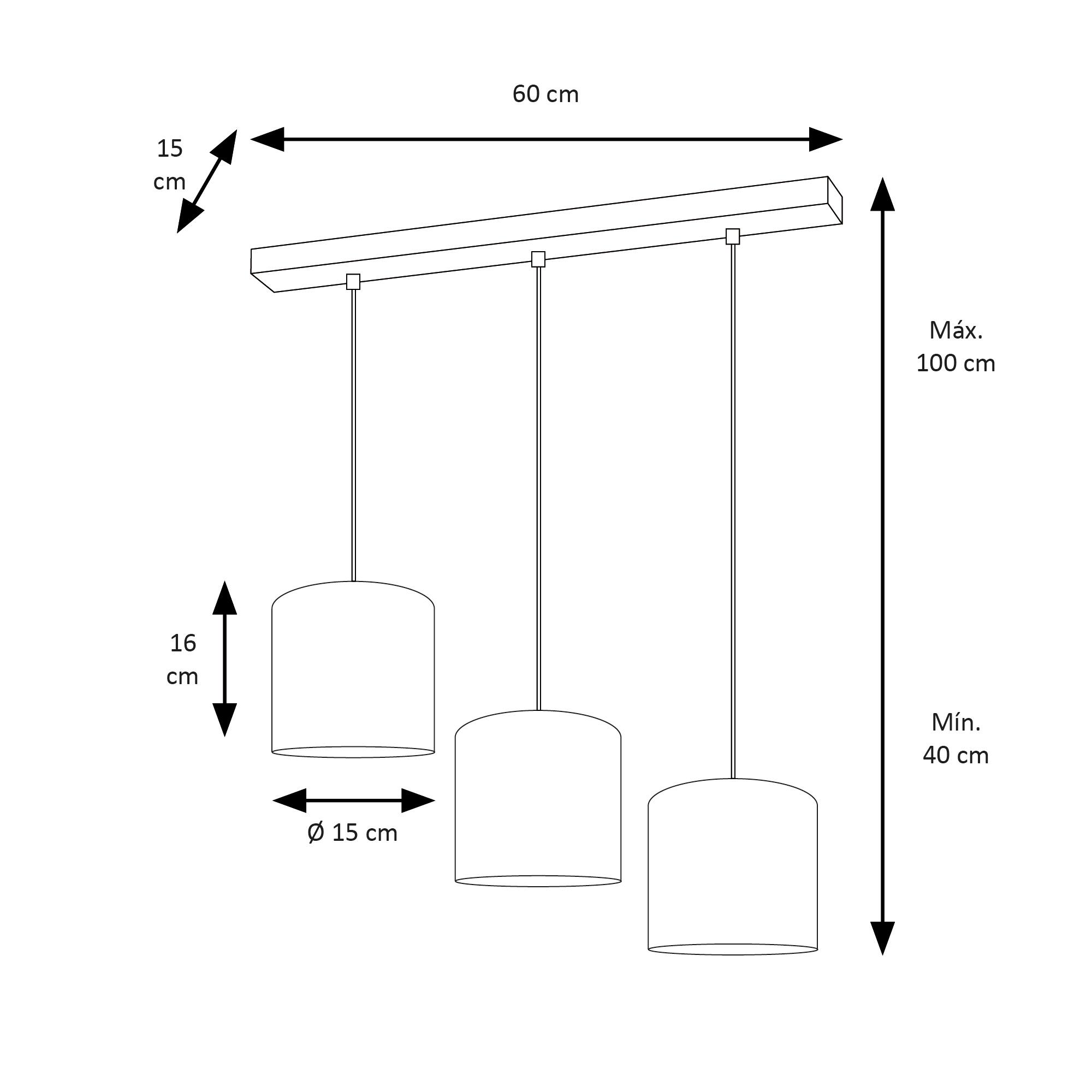 Lámpara de techo colgante algodón gris 3 luces E27 Surrey altura regulable 60 cm - 5