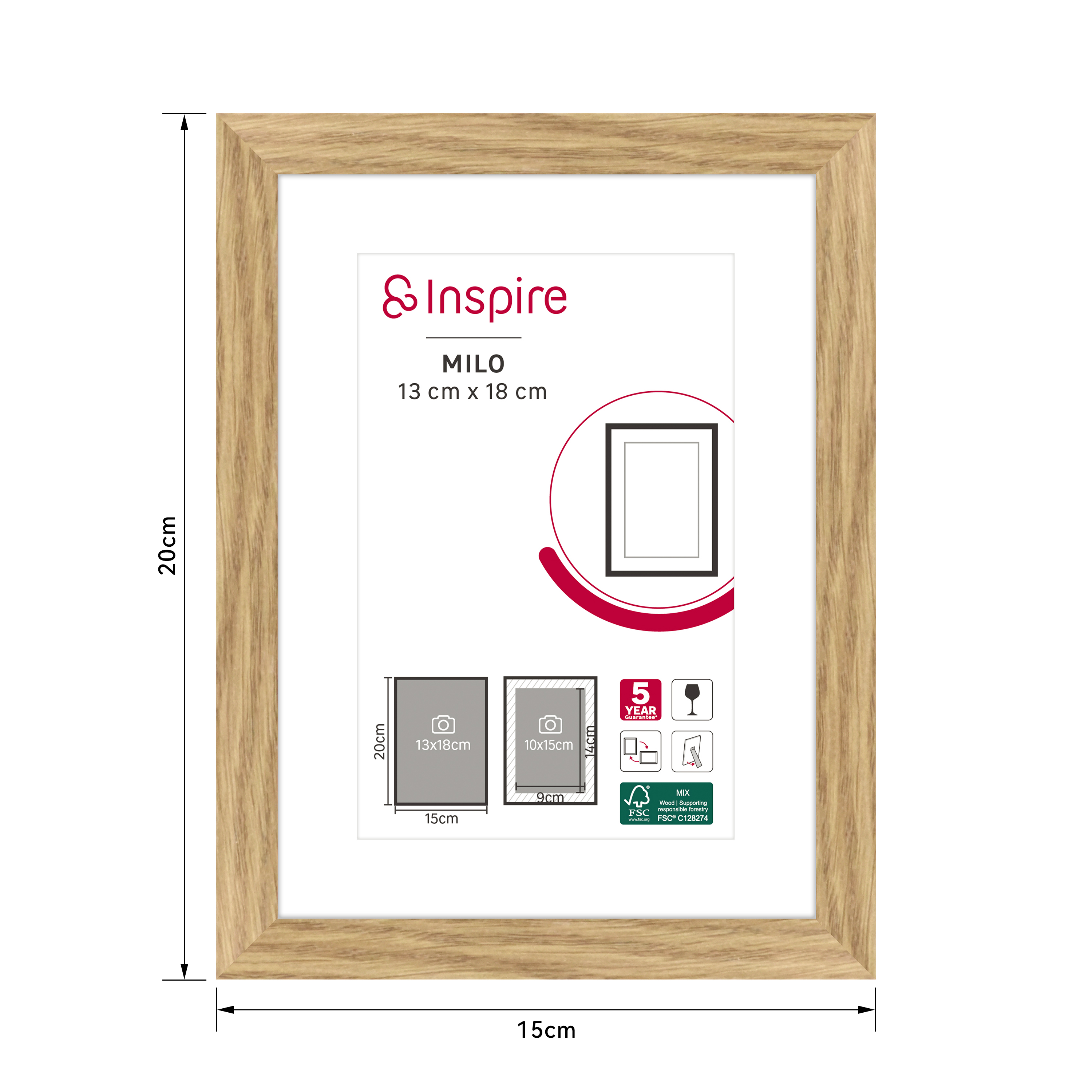 Cadre Milo, 13 x 18 cm chêne, INSPIRE - 2