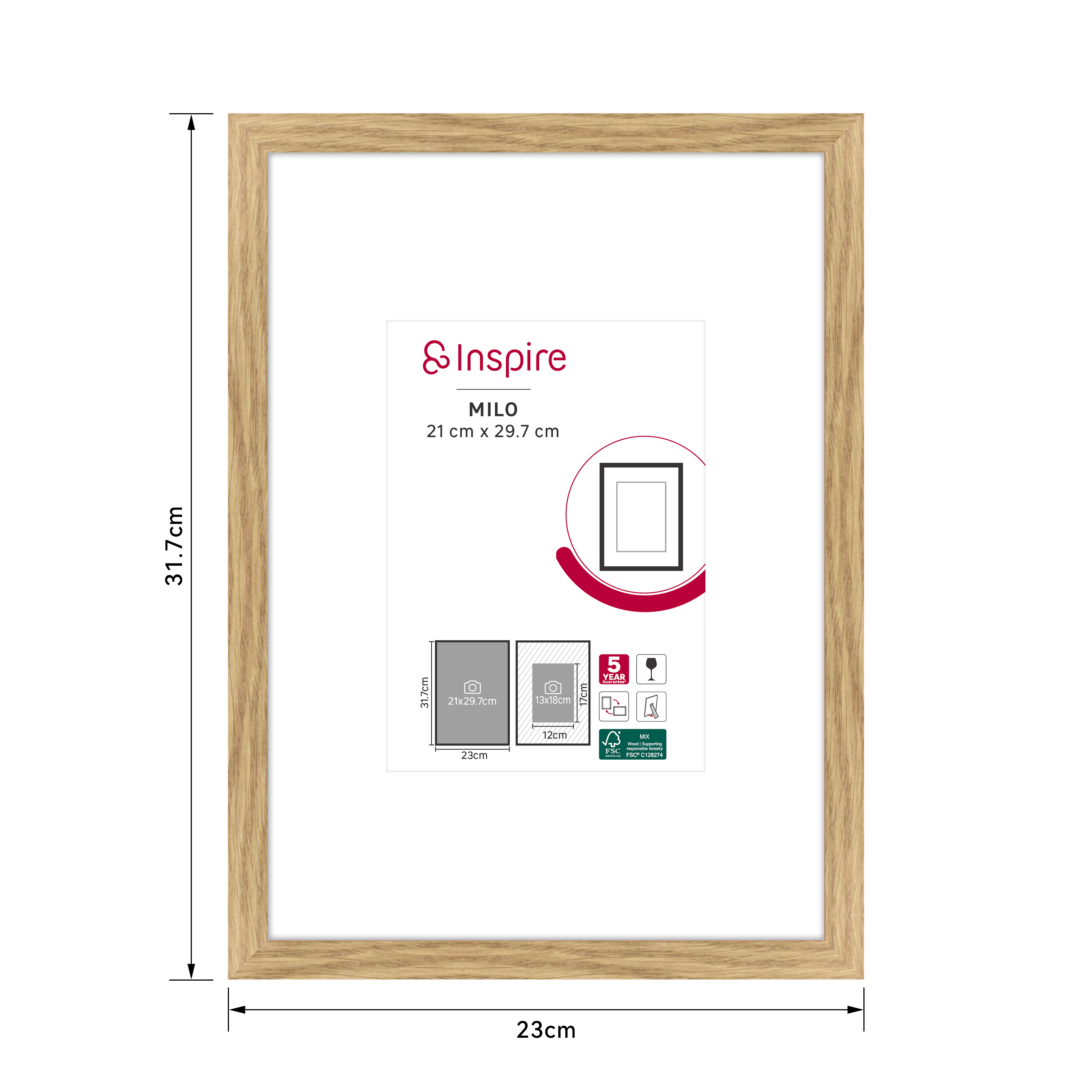 Cadre Milo, 21 x 29.7 cm chêne clair, INSPIRE - 4