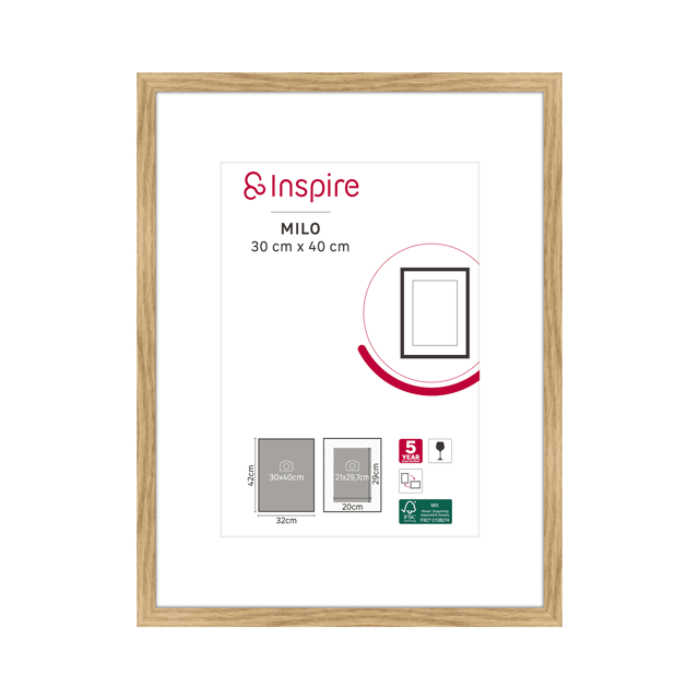 Cadre Milo, 30 x 40 cm chêne clair, INSPIRE