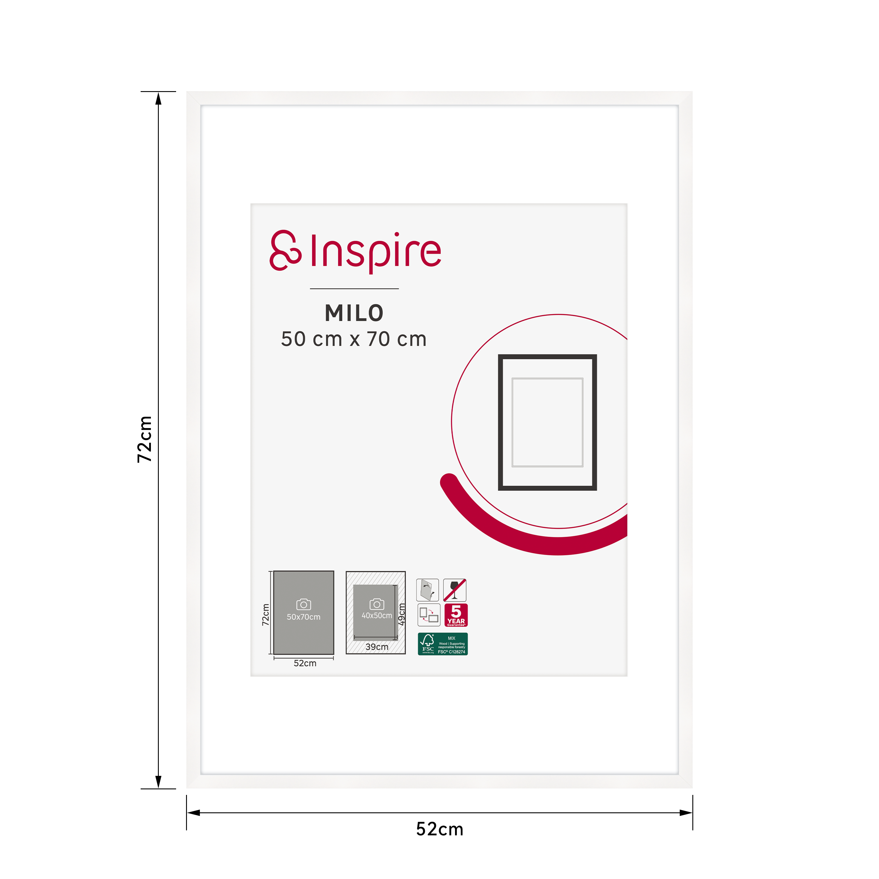 Cadre Milo, 50 x 70 cm blanc, INSPIRE - 4