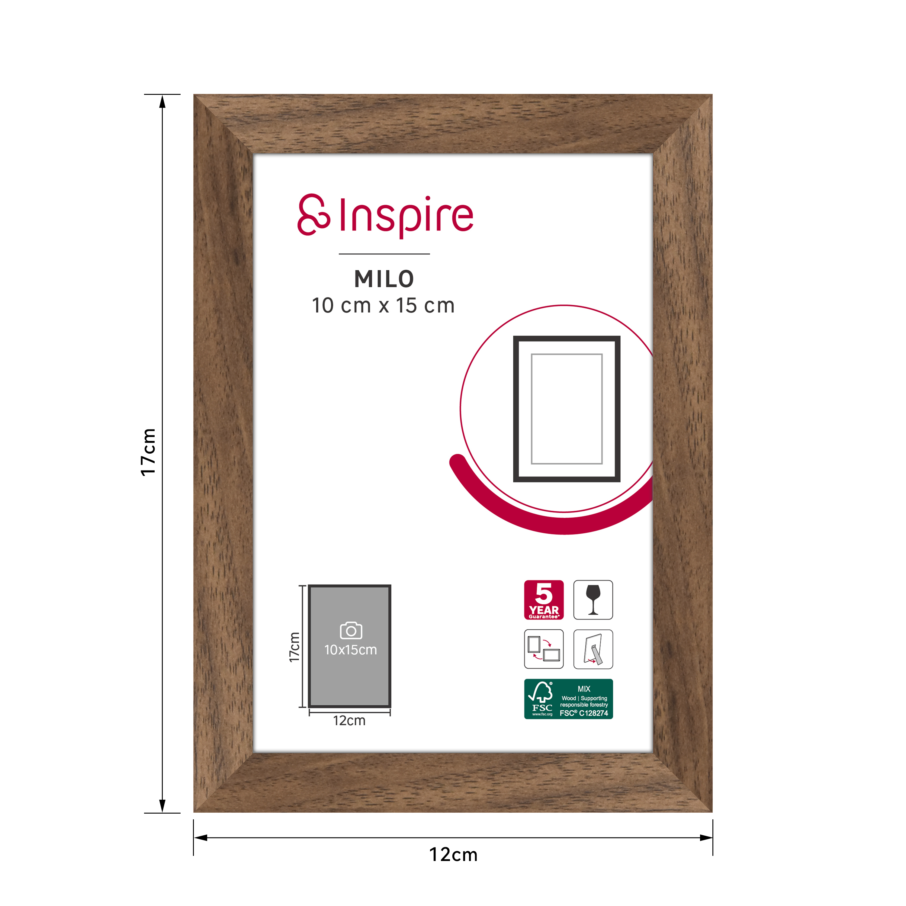 Cadre Milo, H.15 x l.10 cm noyer, INSPIRE - 5