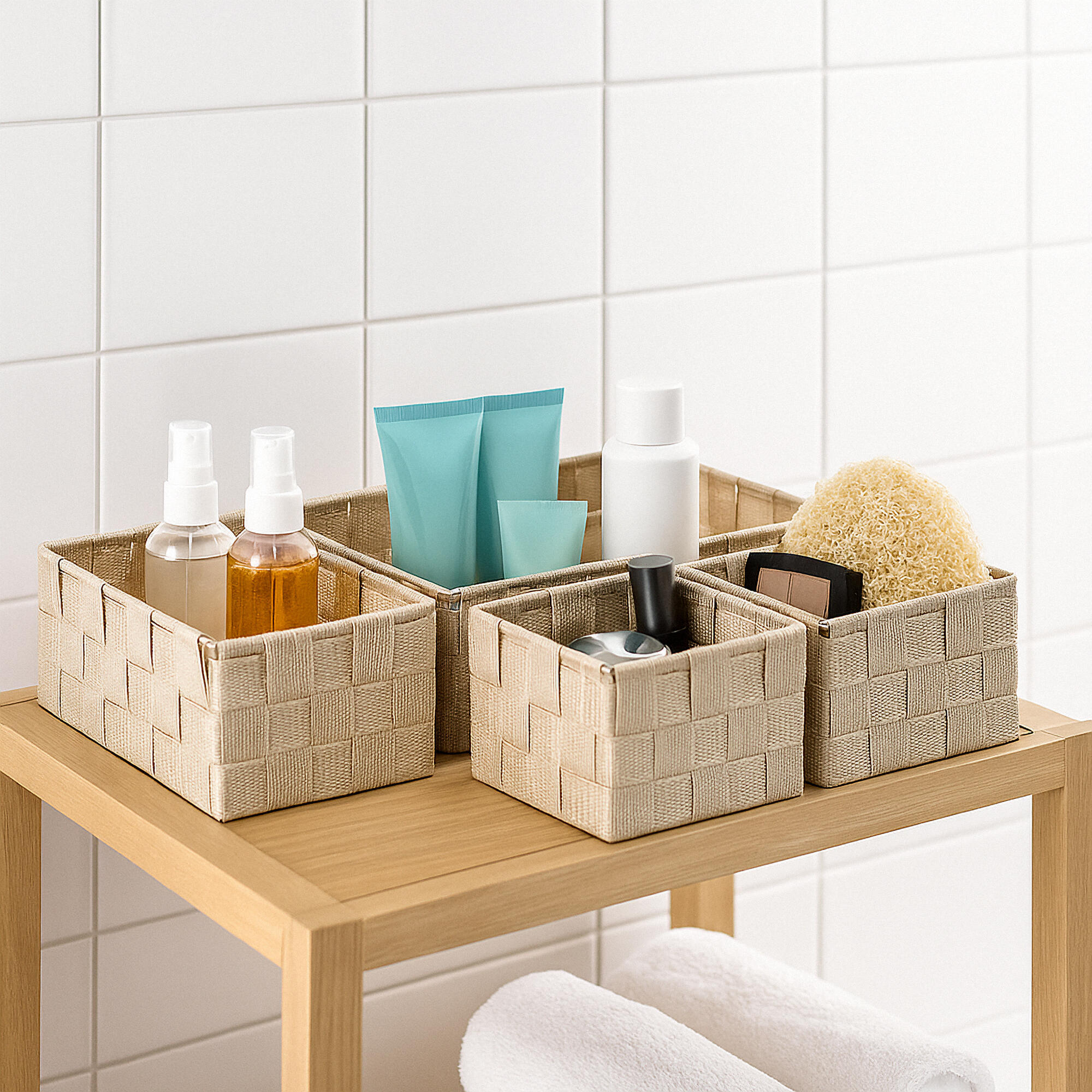 Set de 4 cestas de polipropileno beige  28x28x9cm - 2