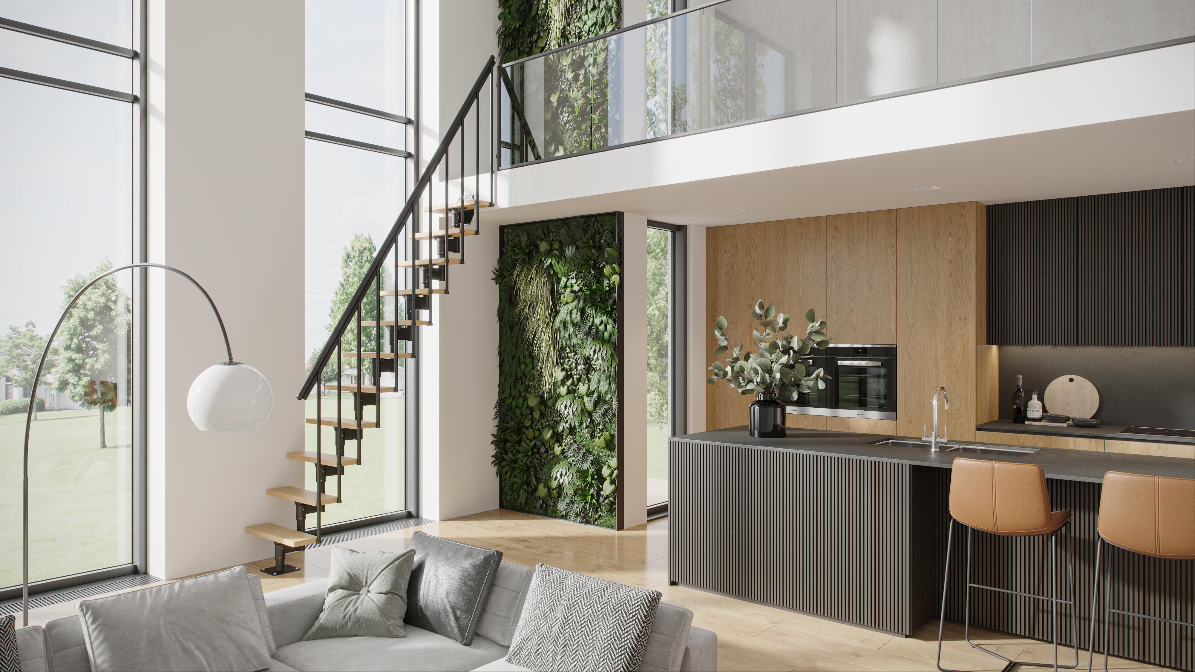 Escalier droit acier noir 11 marches hêtre, Dallas, l.69cm - 2