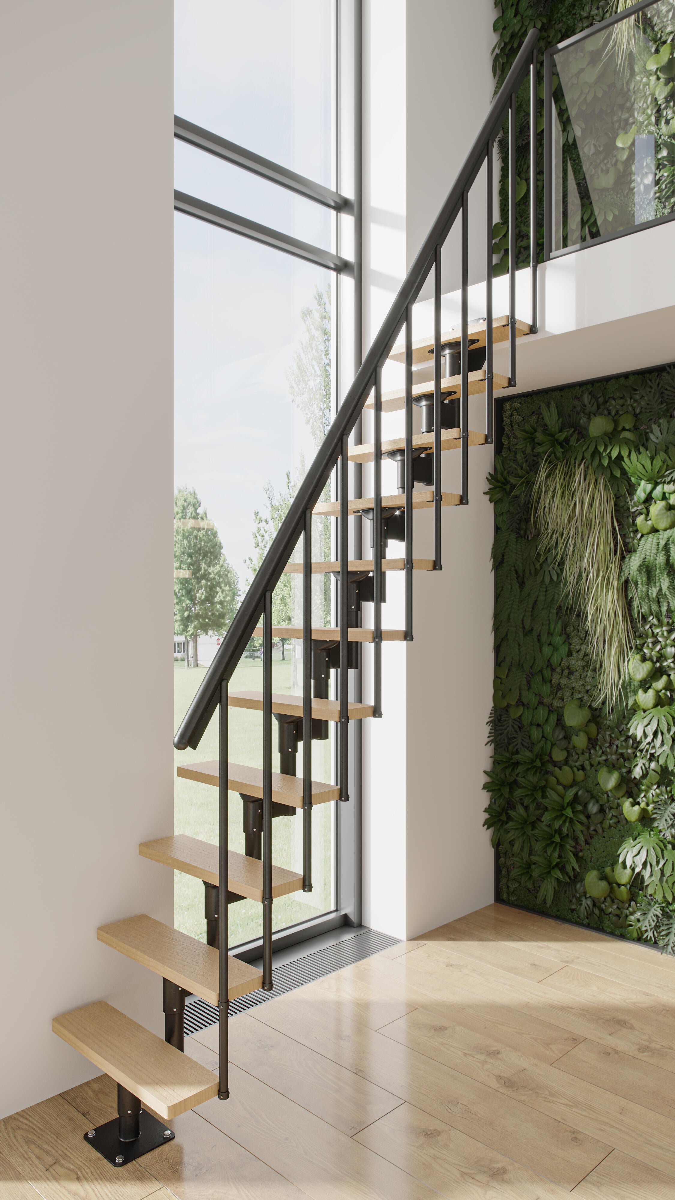 Escalier droit acier noir 11 marches hêtre, Dallas, l.69cm - 3