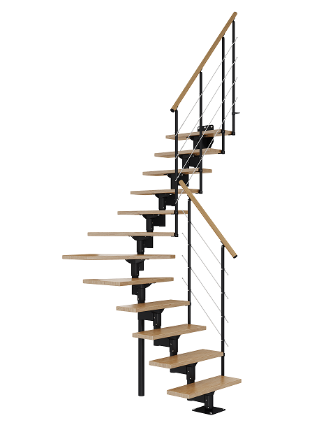 Escalier modulaire 1/4 tournant acier noir 12 marches hêtre, Boston