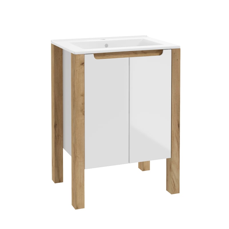 Szafka umywalkowa stojąca Gambi 60x45.4x80.5 cm brązowo-biała Defra