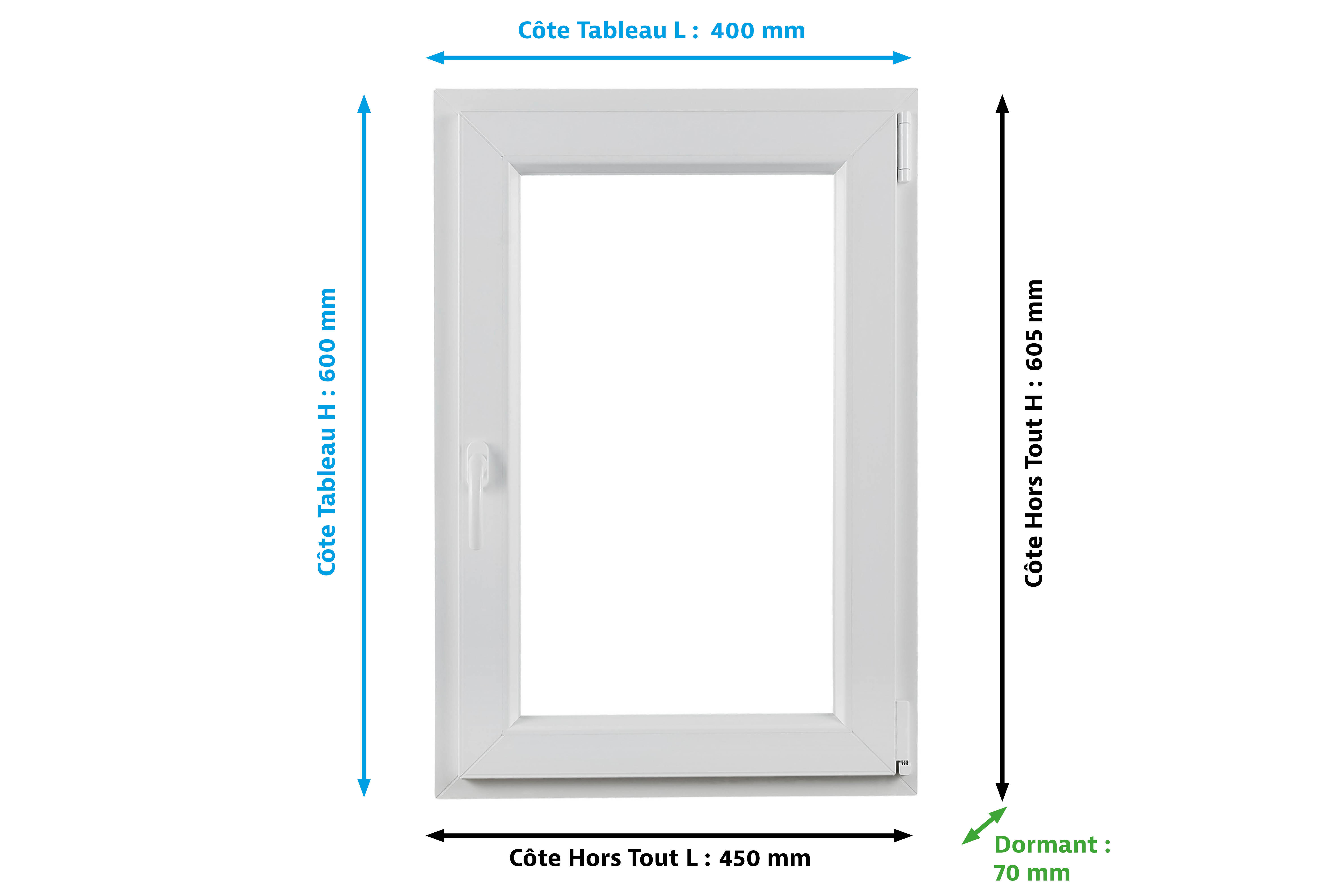 Fenêtre oscillo-battant PVC Essentiel H.60xl.40cm 1 vantail tirant D blanc - 5