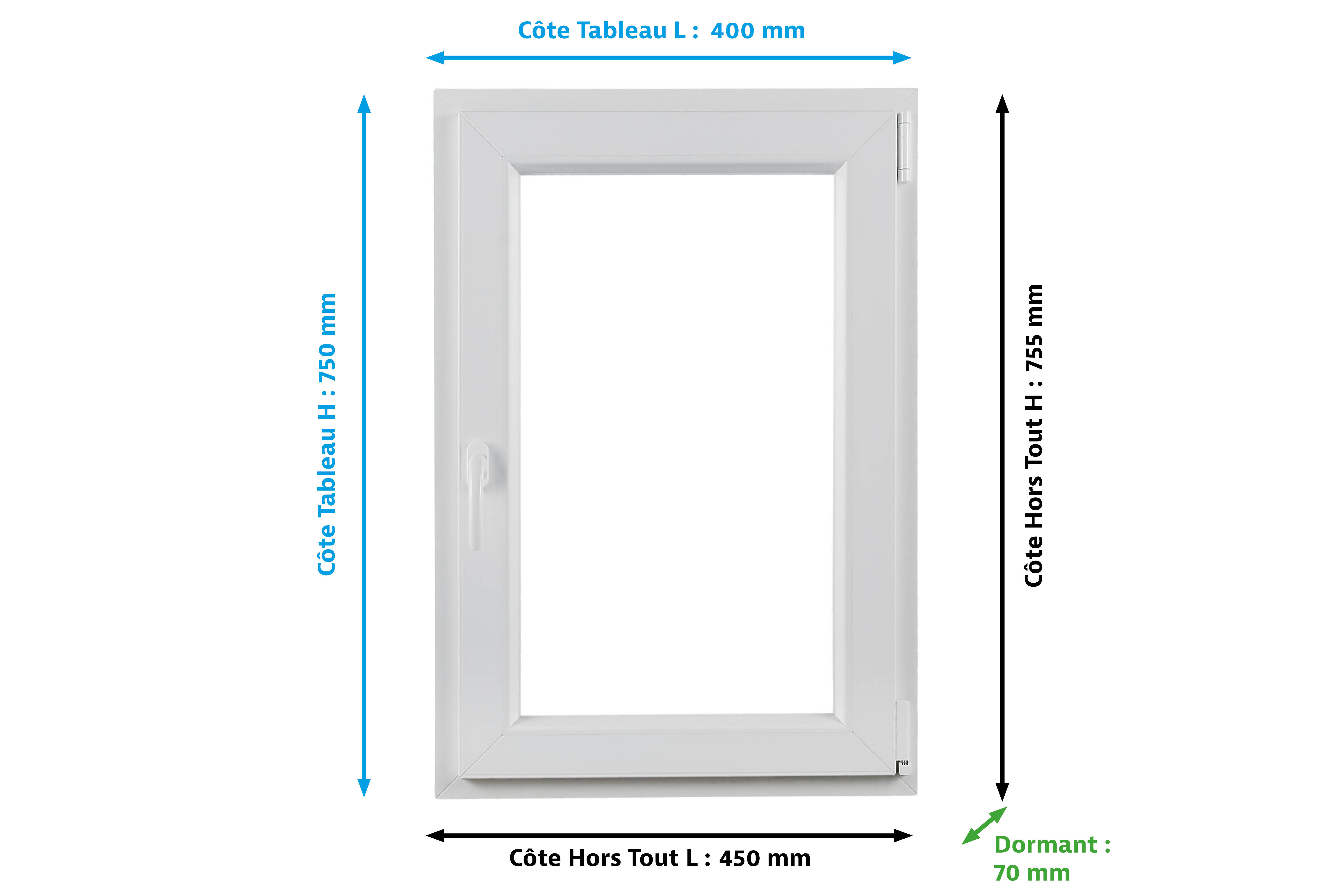 Fenêtre oscillo-battant PVC Essentiel H.75xl.40cm 1 vantail tirant D blanc - 5
