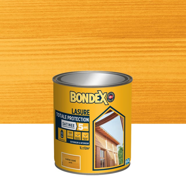Lasure totale protection 5 ans chêne doré satin solvantée 1 L - BONDEX