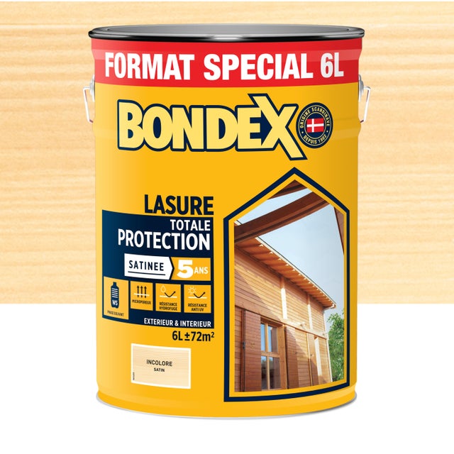 Lasure totale protection 5 ans incolore satin solvantée 6 L - BONDEX