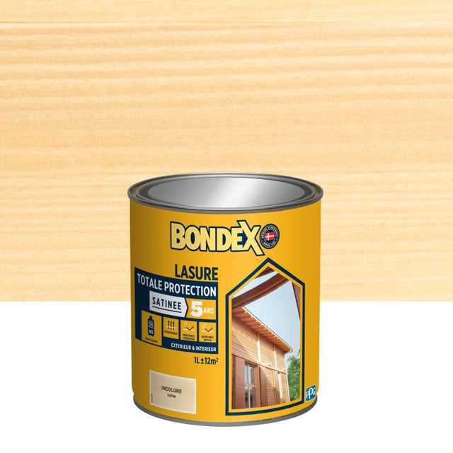 Lasure totale protection 5 ans incolore satin solvantée 1 L - BONDEX