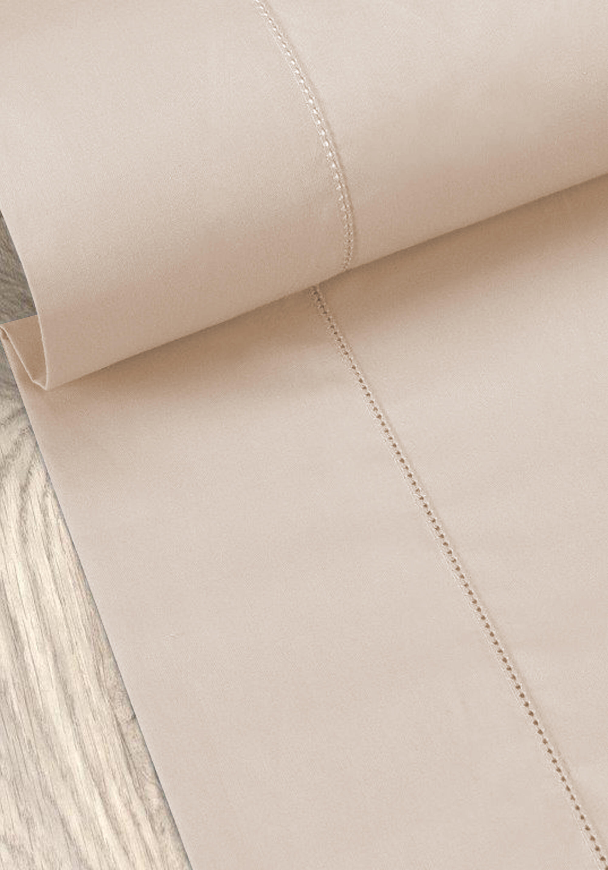 Sábana bajera con elástico algodón percal 200 hilos Vainica beige (natural) 150x270 para cama de 150 cm - 3