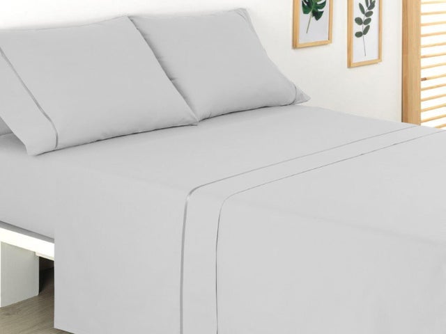 Sábana encimera Percal Cinta Satén algodón percal 200 hilos gris 160x270 para cama de 90 cm