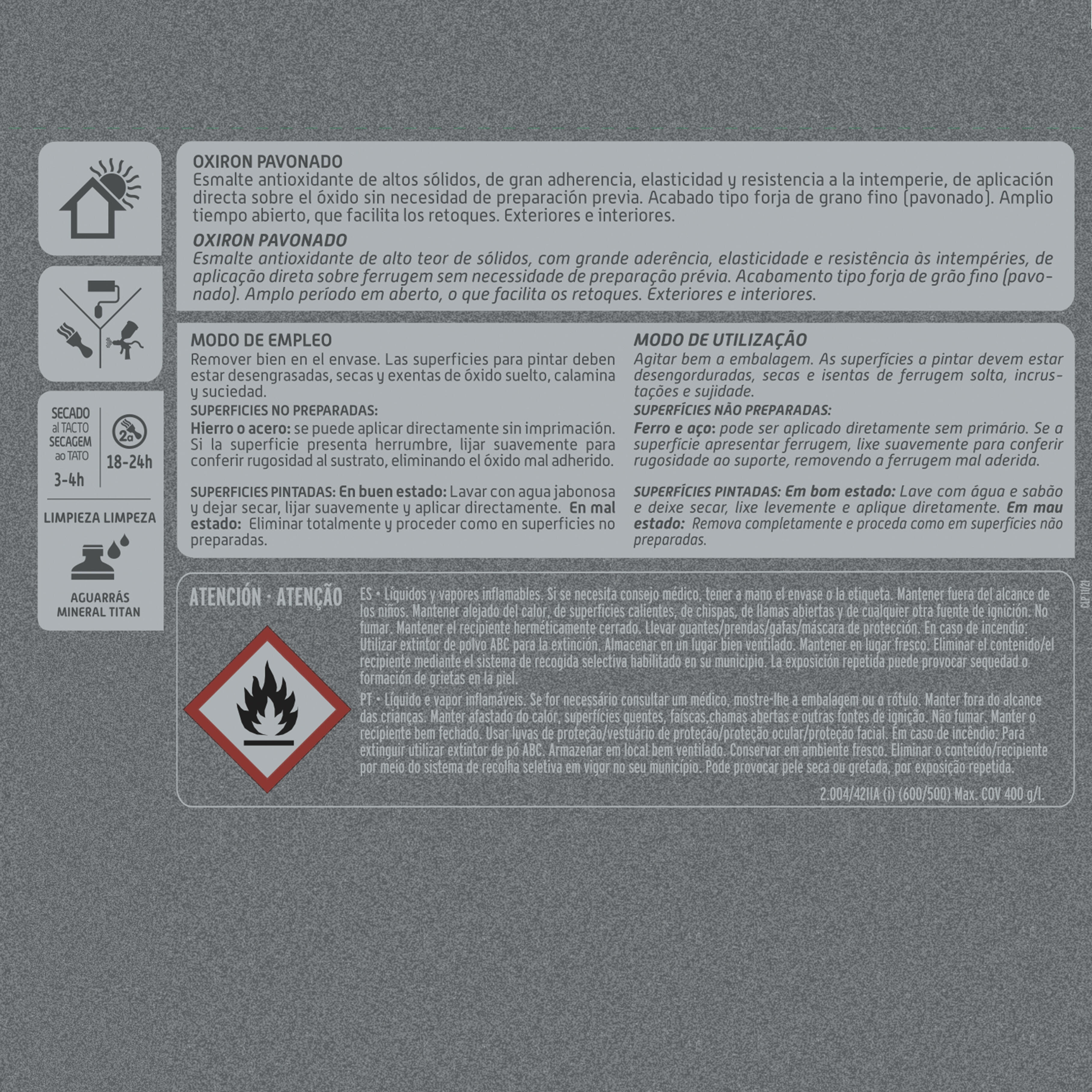 ESMALTE SINTÉTICO ANTIOXIDANTE OXIRON PAVONADO 4L NEGRO - 4